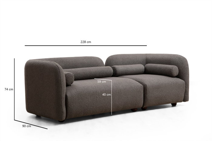 Atelier Del Sofa Sofá 3 Plazas Victoria Grey Bouclette Tela Poliéster Gris Patas Nogal 228x90x74 cm